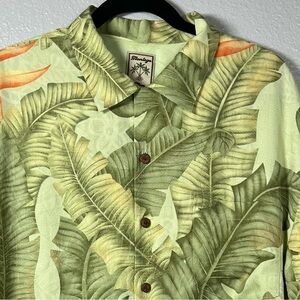 Montego Mon Short Sleeve Men’s Large‎ Shirt Tropical Leaf Green Orange Silk
